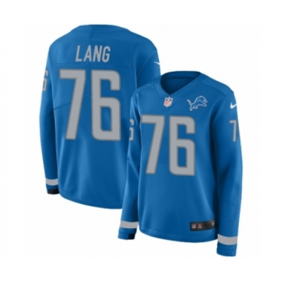 Women's Nike Detroit Lions #76 T.J. Lang Limited Blue Therma Long Sleeve NFL Jersey - Ujersey