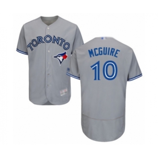Men's Toronto Blue Jays #10 Reese McGuire Grey Road Flex Base Authentic Collection Baseball Player Jersey - Ujersey
