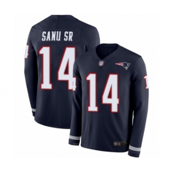 Men's New England Patriots #14 Mohamed Sanu Sr Limited Navy Blue Therma Long Sleeve Football Jersey - Ujersey