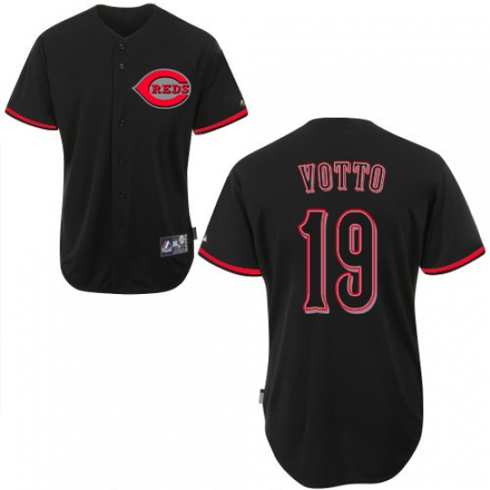 Men's Majestic Cincinnati Reds #19 Joey Votto Authentic Black Fashion MLB Jersey - Ujersey