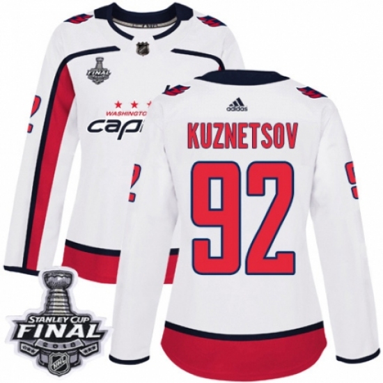 Women's Adidas Washington Capitals #92 Evgeny Kuznetsov Authentic White Away 2018 Stanley Cup Final NHL Jersey - Ujersey