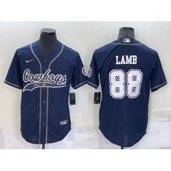 Men's Dallas Cowboys #88 CeeDee Lamb Navy Blue Stitched Cool Base Nike Baseball Jersey - Ujersey