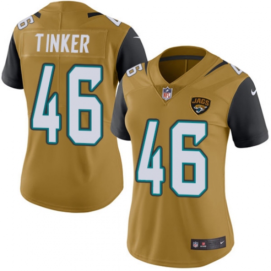 Women's Nike Jacksonville Jaguars #46 Carson Tinker Limited Gold Rush Vapor Untouchable NFL Jersey - Ujersey
