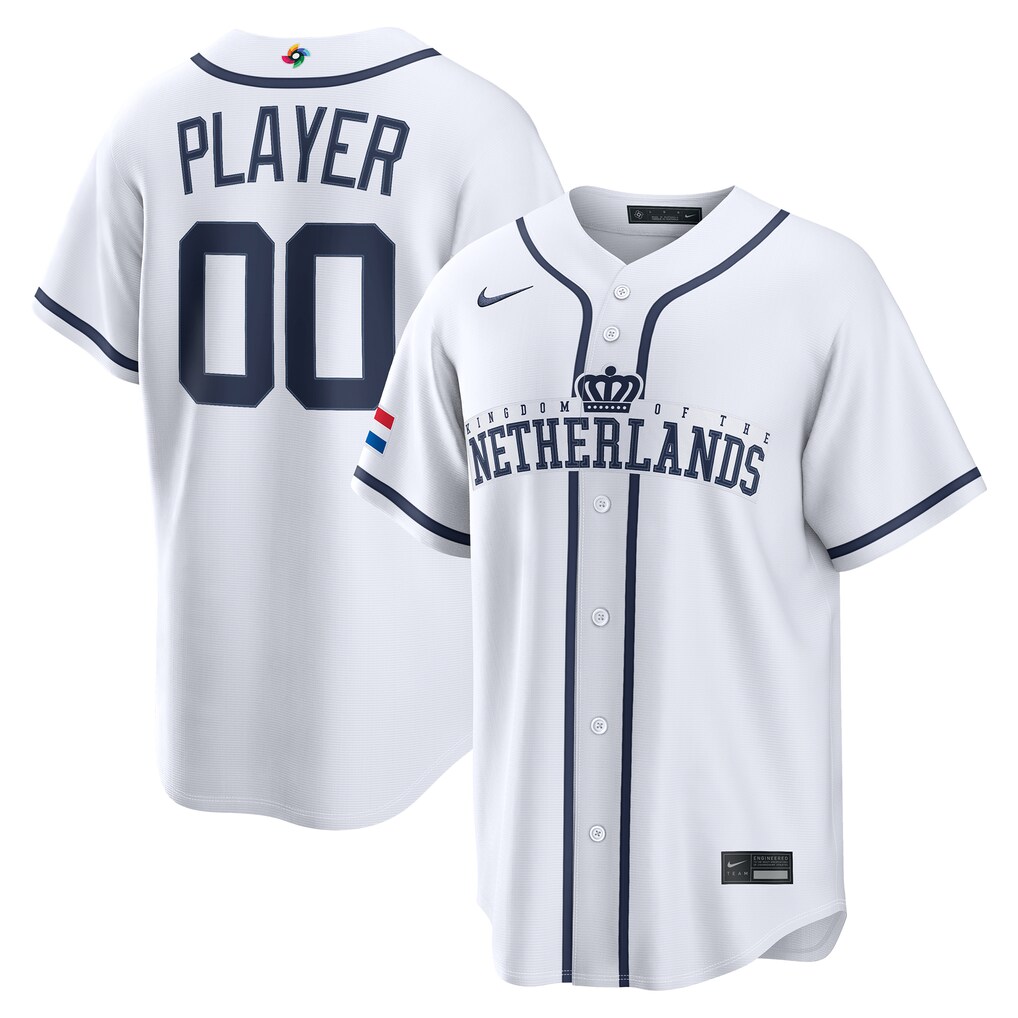 Men's Netherlands Baseball Nike White 2026 World Baseball Classic Home Pick-A-Player Jersey - U-jersey