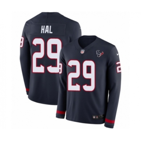 Men's Nike Houston Texans #29 Andre Hal Limited Navy Blue Therma Long Sleeve NFL Jersey - Ujersey
