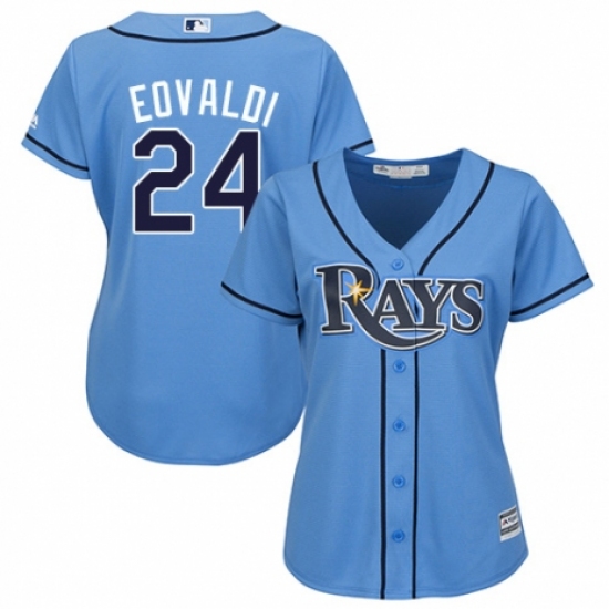 Women's Majestic Tampa Bay Rays #24 Nathan Eovaldi Authentic Light Blue Alternate 2 Cool Base MLB Jersey - Ujersey