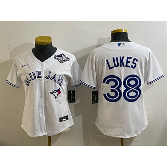 Women's Toronto Blue Jays #38 Nathan Lukes White 2025 World Series Home Cool Base Stitched Baseball Jersey(Run Small)