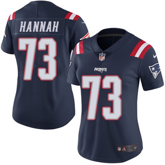 Women's Nike New England Patriots #73 John Hannah Limited Navy Blue Rush Vapor Untouchable NFL Jersey - Ujersey