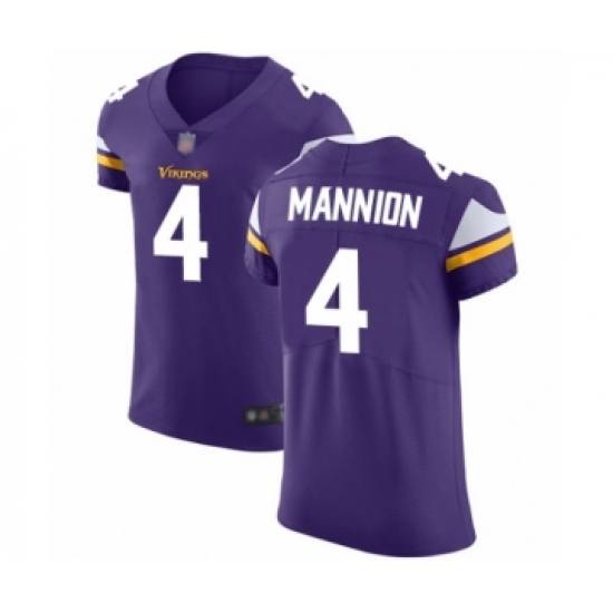 Men's Minnesota Vikings #4 Sean Mannion Purple Team Color Vapor Untouchable Elite Player Football Jersey - Ujersey