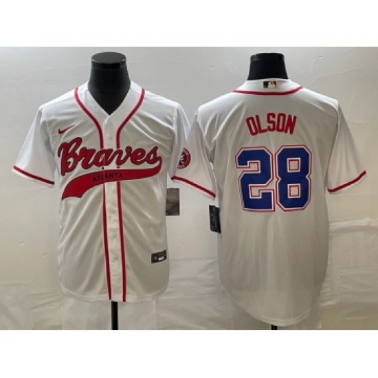 Men's Atlanta Braves #28 Matt Olson White Cool Base Stitched Baseball Jersey - Ujersey
