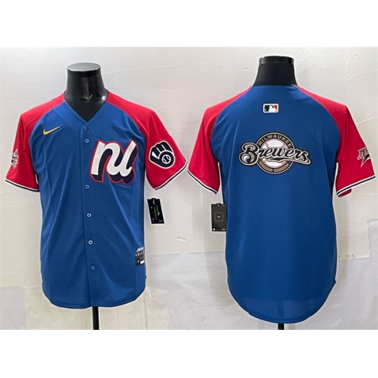 Men's National League Milwaukee Brewers Team Big Logo Blue Red Alternate 2025 All-Star Edition Limited Stitched Baseball Jersey - Ujersey