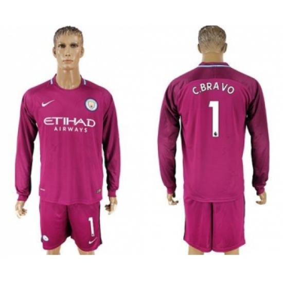 Manchester City #1 C.Bravo Away Long Sleeves Soccer Club Jersey