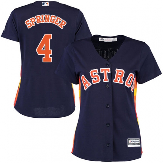 Women's Majestic Houston Astros #4 George Springer Authentic Navy Blue Alternate Cool Base MLB Jersey - Ujersey