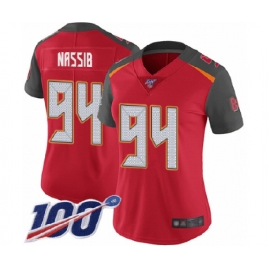 Women's Tampa Bay Buccaneers #94 Carl Nassib Red Team Color Vapor Untouchable Limited Player 100th Season Football Jersey