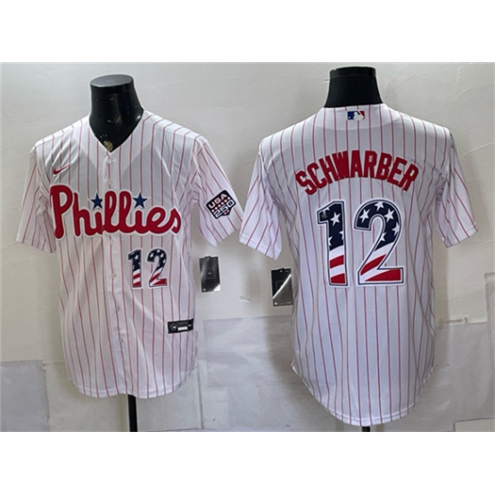 Men's Philadelphia Phillies #12 Kyle Schwarber White USA 250 Fourth of July Home Stitched Baseball Jersey - Ujersey