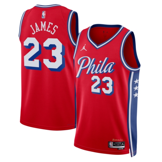 Men's Philadelphia 76ers #23 LeBron James Red 2026 Statement Edition Stitched Jersey - Ujersey