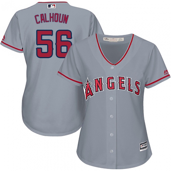 Women's Majestic Los Angeles Angels of Anaheim #56 Kole Calhoun Authentic Grey Road Cool Base MLB Jersey - Ujersey