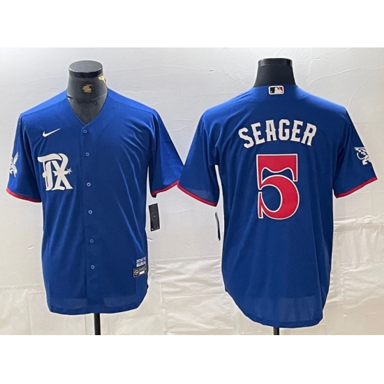 Men's Texas Rangers #5 Corey Seager Royal Blue 2023 City Connect Stitched Baseball Jersey - Ujersey