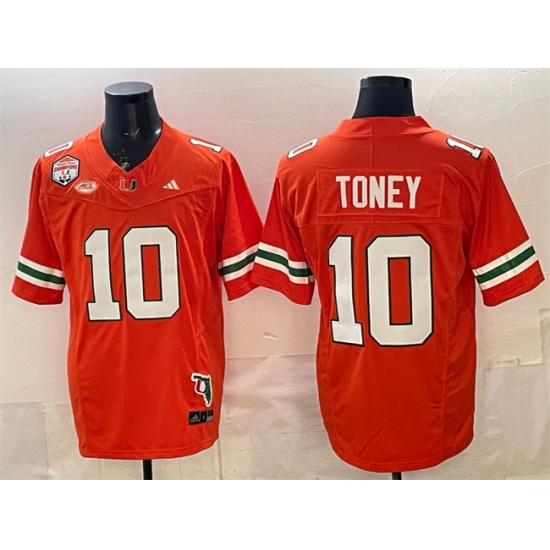 Men's Miami Hurricanes #10 Malachi Toney Orange F.U.S.E. Fiesta Bowl Champions & Florida Patch Stitched Football Jersey - Ujersey