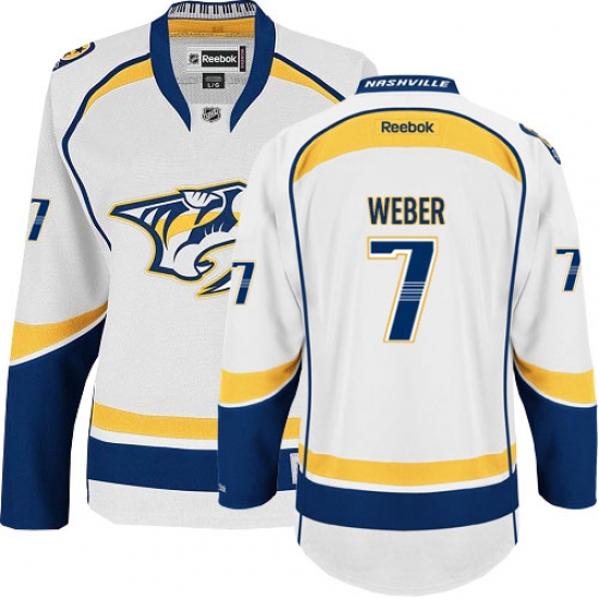 Women's Reebok Nashville Predators #7 Yannick Weber Authentic White Away NHL Jersey - Ujersey