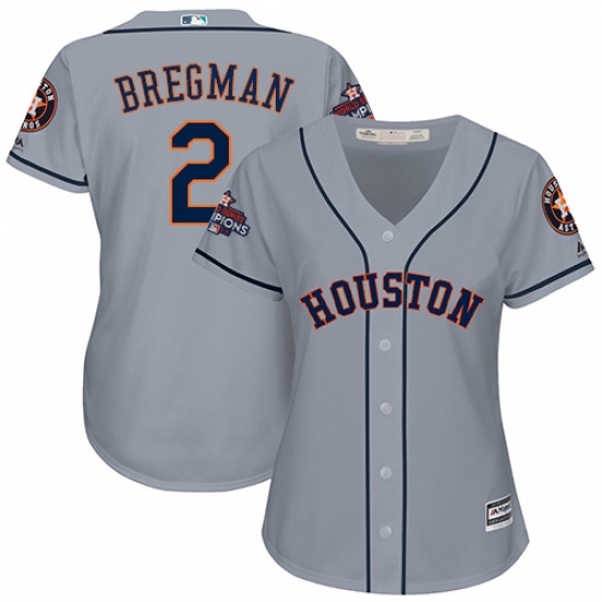 Women's Majestic Houston Astros #2 Alex Bregman Authentic Grey Road 2017 World Series Champions Cool Base MLB Jersey - Ujersey