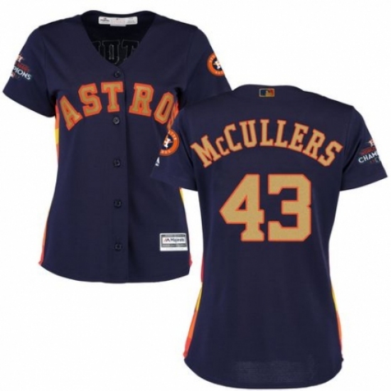 Women's Majestic Houston Astros #43 Lance McCullers Authentic Navy Blue Alternate 2018 Gold Program Cool Base MLB Jersey - Ujersey