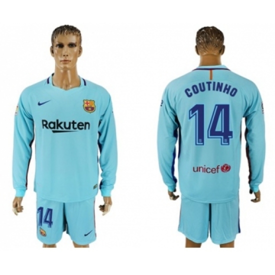 Barcelona #14 Coutinho Away Long Sleeves Soccer Club Jersey