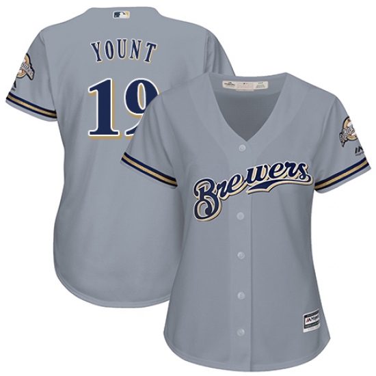 Women's Majestic Milwaukee Brewers #19 Robin Yount Authentic Grey Road Cool Base MLB Jersey - Ujersey