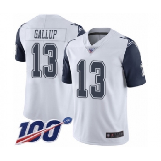 Men's Dallas Cowboys #13 Michael Gallup Limited White Rush Vapor Untouchable 100th Season Football Jersey - Ujersey