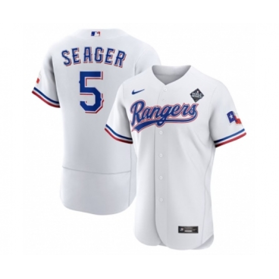 Men's Texas Rangers #5 Corey Seager White 2023 World Series Flex Base Stitched Baseball Jersey - Ujersey