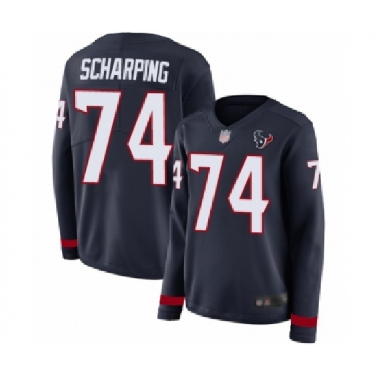Women's Houston Texans #74 Max Scharping Limited Navy Blue Therma Long Sleeve Football Jersey - Ujersey