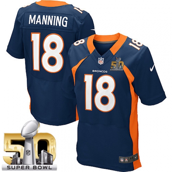 Men's Nike Denver Broncos #18 Peyton Manning Elite Navy Blue Alternate Super Bowl 50 Bound NFL Jersey - Ujersey