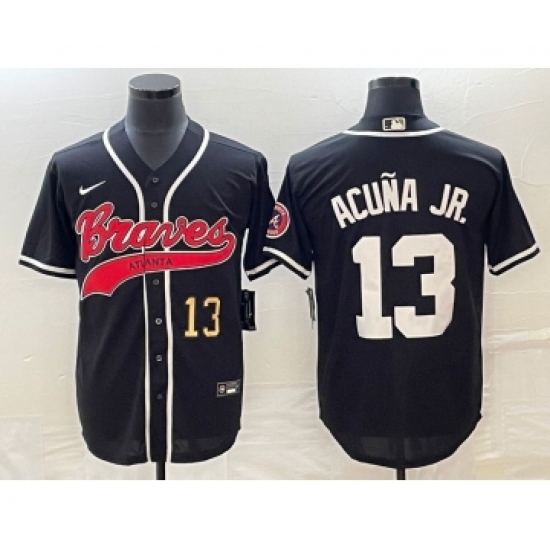 Men's Atlanta Braves #13 Ronald Acuna Jr Number Black Cool Base Stitched Baseball Jersey - Ujersey