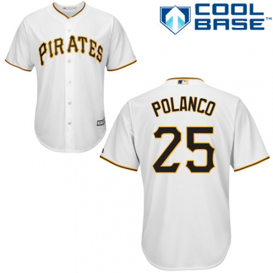 Youth Majestic Pittsburgh Pirates #25 Gregory Polanco Replica White Home Cool Base MLB Jersey - Ujersey