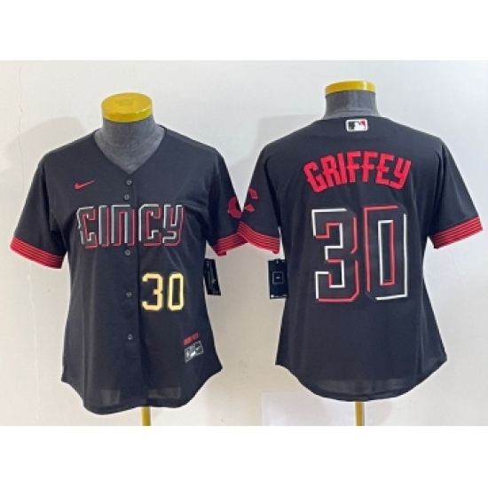 Women's Cincinnati Reds #30 Ken Griffey Jr Number Black 2023 City Connect Cool Base Stitched Jersey1 - Ujersey