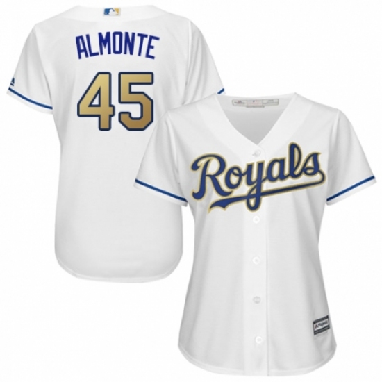 Women's Majestic Kansas City Royals #45 Abraham Almonte Replica White Home Cool Base MLB Jersey - Ujersey