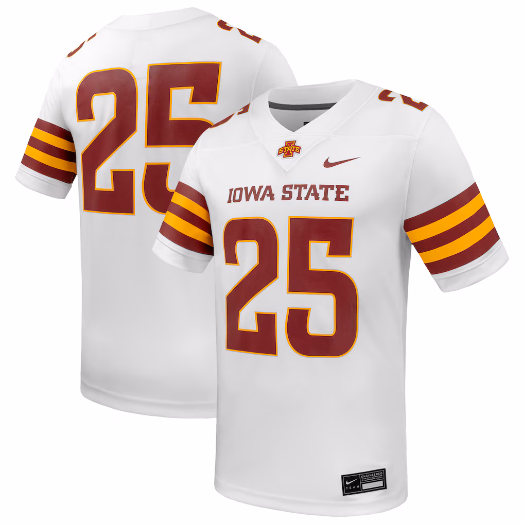 Men's Nike #25 White Iowa State Cyclones Game Football Jersey