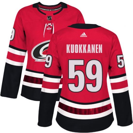 Women's Adidas Carolina Hurricanes #59 Janne Kuokkanen Authentic Red Home NHL Jersey - Ujersey