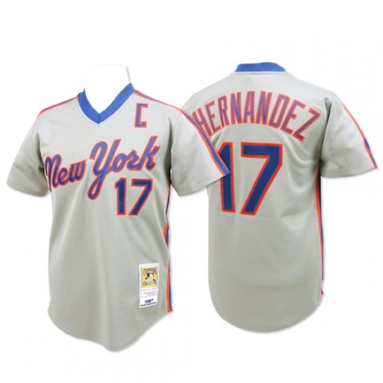 Men's Mitchell and Ness New York Mets #17 Keith Hernandez Authentic Grey Throwback MLB Jersey - Ujersey