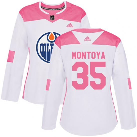 Women's Adidas Edmonton Oilers #35 Al Montoya Authentic White Pink Fashion NHL Jersey - Ujersey