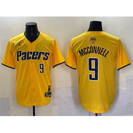 Men's Indiana Pacers #9 T.J. McConnell Yellow 2025 Finals Vapor Stitched Baseball Jersey - Ujersey