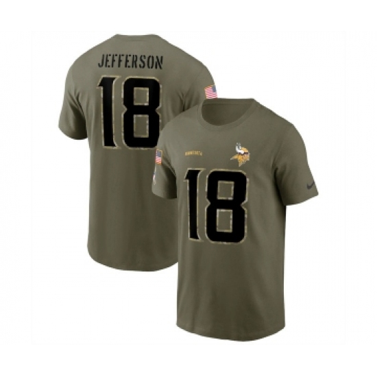 Men's Minnesota Vikings #18 Justin Jefferson 2022 Olive Salute to Service T-Shirt - Ujersey