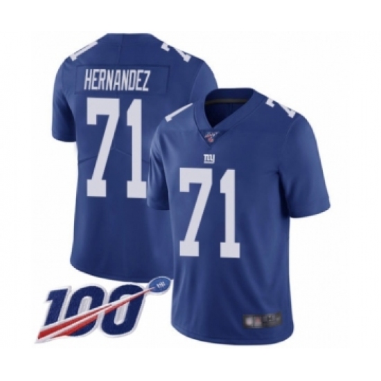 Men's New York Giants #71 Will Hernandez Royal Blue Team Color Vapor Untouchable Limited Player 100th Season Football Jersey - Ujersey