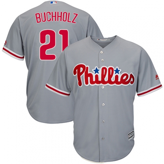 Youth Majestic Philadelphia Phillies #21 Clay Buchholz Replica Grey Road Cool Base MLB Jersey - Ujersey