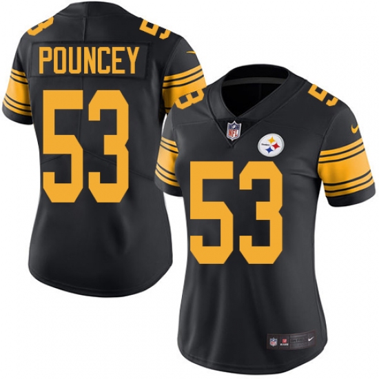 Women's Nike Pittsburgh Steelers #53 Maurkice Pouncey Elite Black Rush Vapor Untouchable NFL Jersey - Ujersey