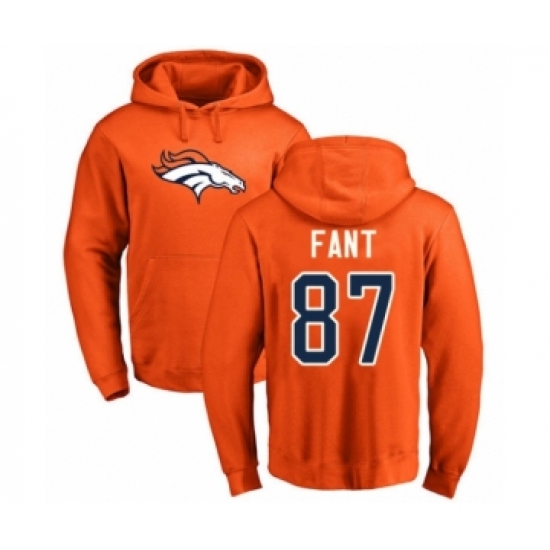 Football Denver Broncos #87 Noah Fant Orange Name & Number Logo Pullover Hoodie - Ujersey