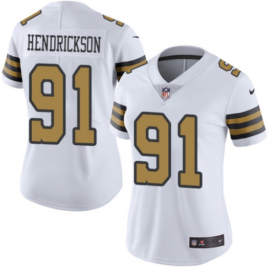 Women's Nike New Orleans Saints #91 Trey Hendrickson Limited White Rush Vapor Untouchable NFL Jersey - Ujersey