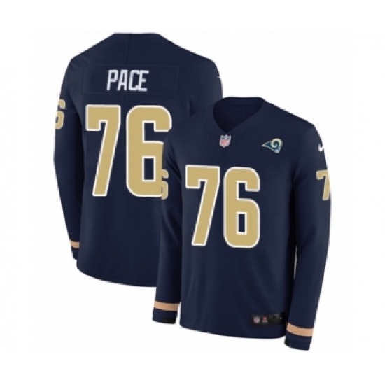 Youth Nike Los Angeles Rams #76 Orlando Pace Limited Navy Blue Therma Long Sleeve NFL Jersey - Ujersey