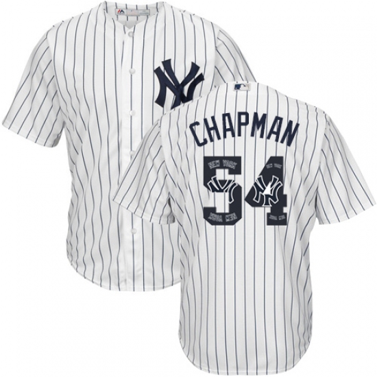 Men's Majestic New York Yankees #54 Aroldis Chapman Authentic White Team Logo Fashion MLB Jersey - Ujersey