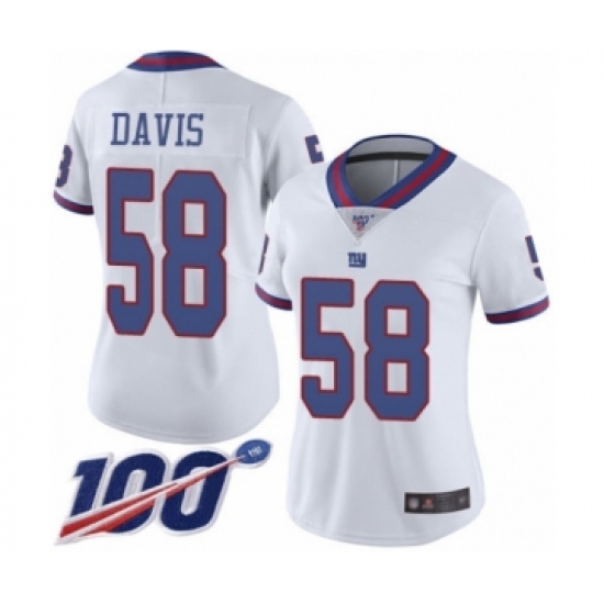 Women's New York Giants #58 Tae Davis Limited White Rush Vapor Untouchable 100th Season Football Jersey - Ujersey